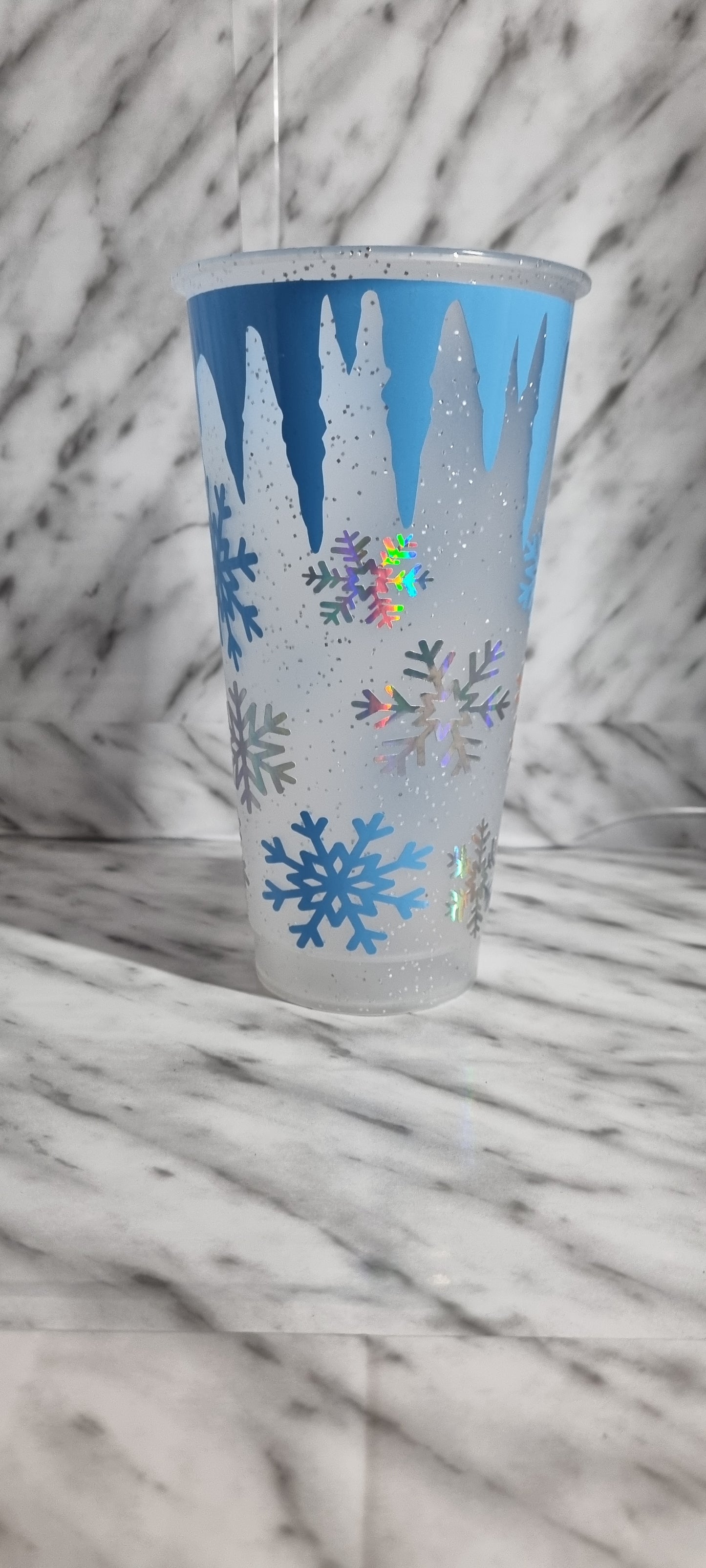 Snowflake ice drip 24oz cold cup with lid and straw