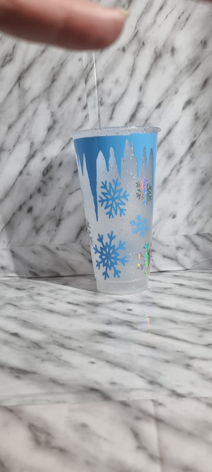 Snowflake ice drip 24oz cold cup with lid and straw