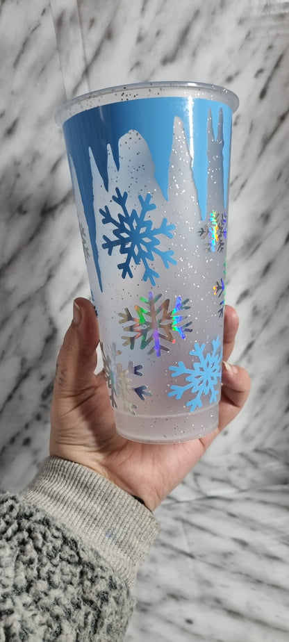 Snowflake ice drip 24oz cold cup with lid and straw