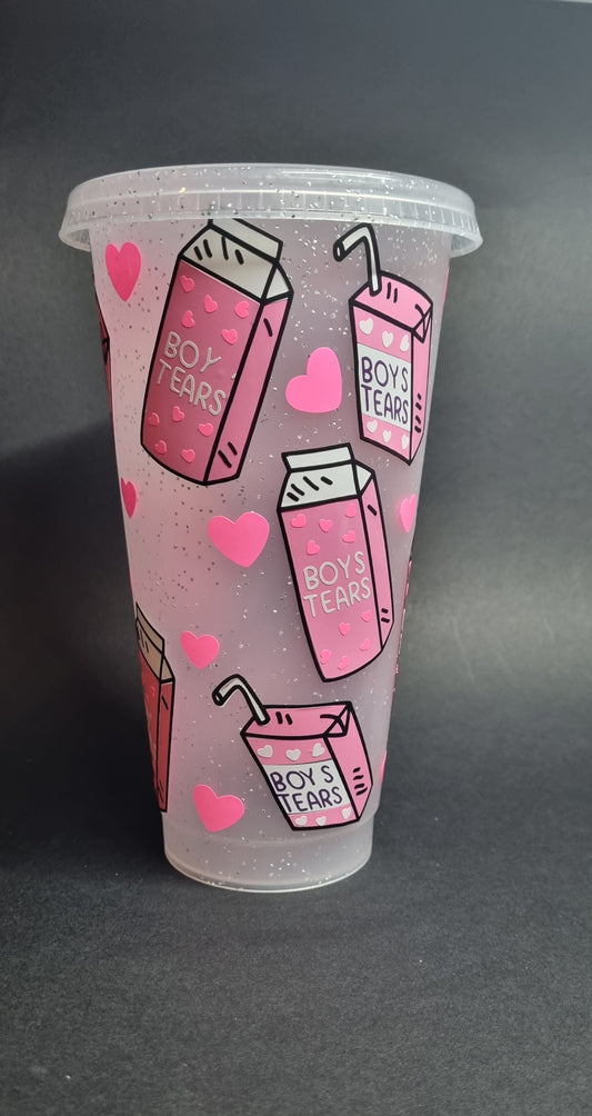 Boy tears24oz cold cup|| tumbler with lid and straw, sarcastic, funny , reusable, juice cartons , hearts, anti valentines , valentines day