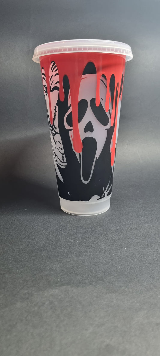 Horror villian inspired 24oz cold cup|| tumbler with lid and straw, personalised , horror film, villains faces