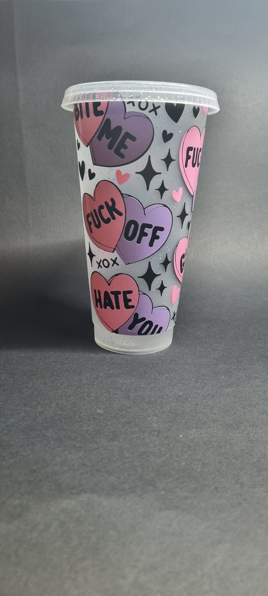 Anti valentines 24oz cold cup with lid and straw // reusable tumbler, anti valentines, valentines day, funny humour, sarcastic ,rude