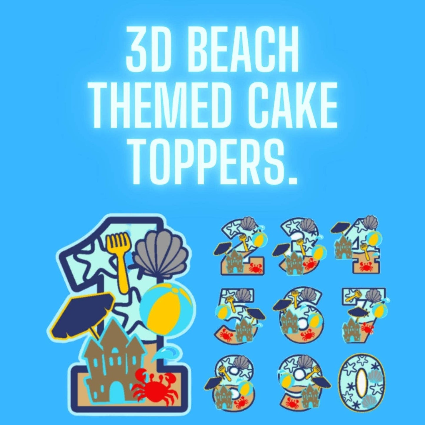 3D number beach themed cake topper, 3d personalised name , birthdays, cake toppers, celebrations, kids birthday, themed birthdays, 3d topper neuroversecreations