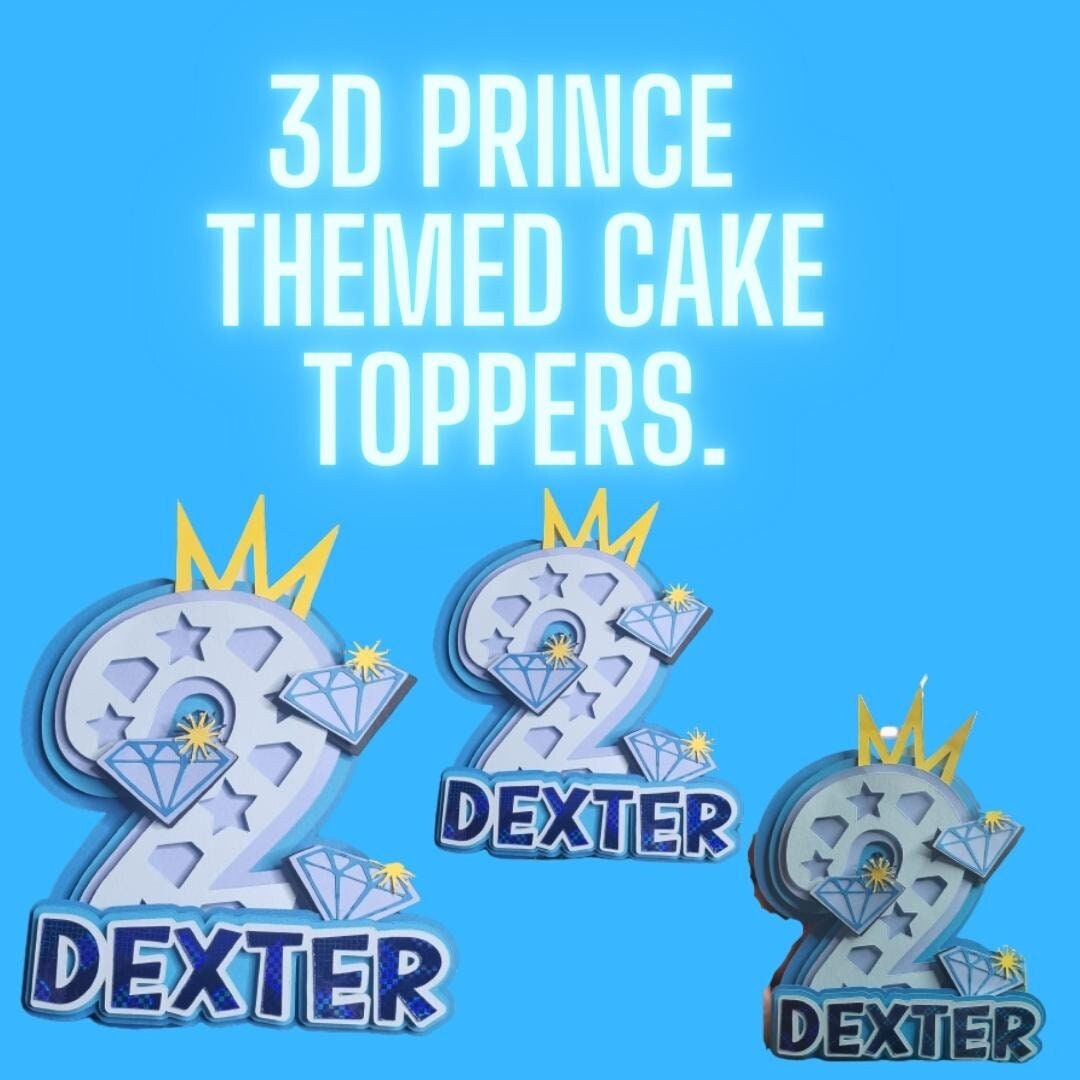 3d numbers prince themed cake topper, birthday party, cake smash, childrens birthday, prince theme, 3d personalised name, custom, birthday neuroversecreations