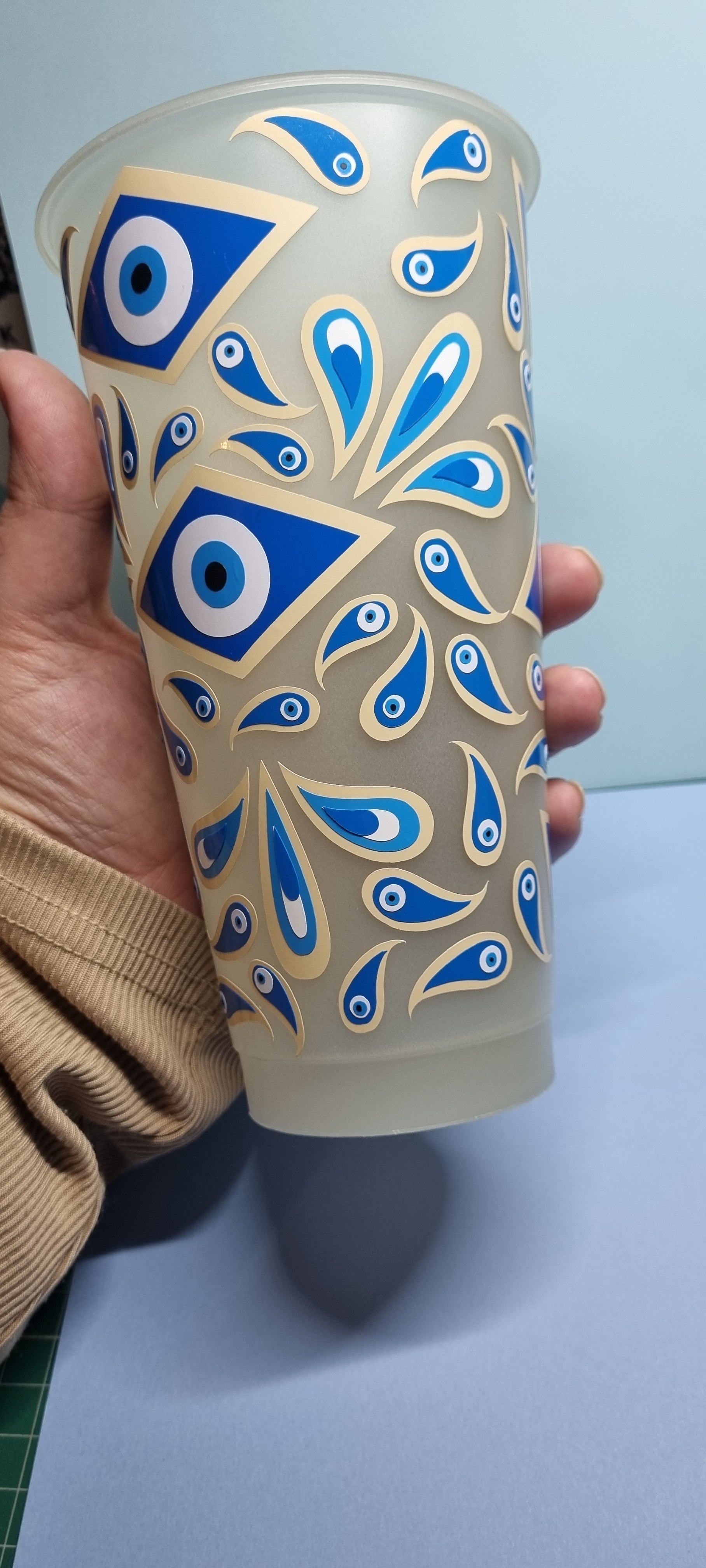 Evil eye glow in the dark cold cup, 24oz tumbler with lid and straw, keep the negative energy away wherever you go. neuroversecreations