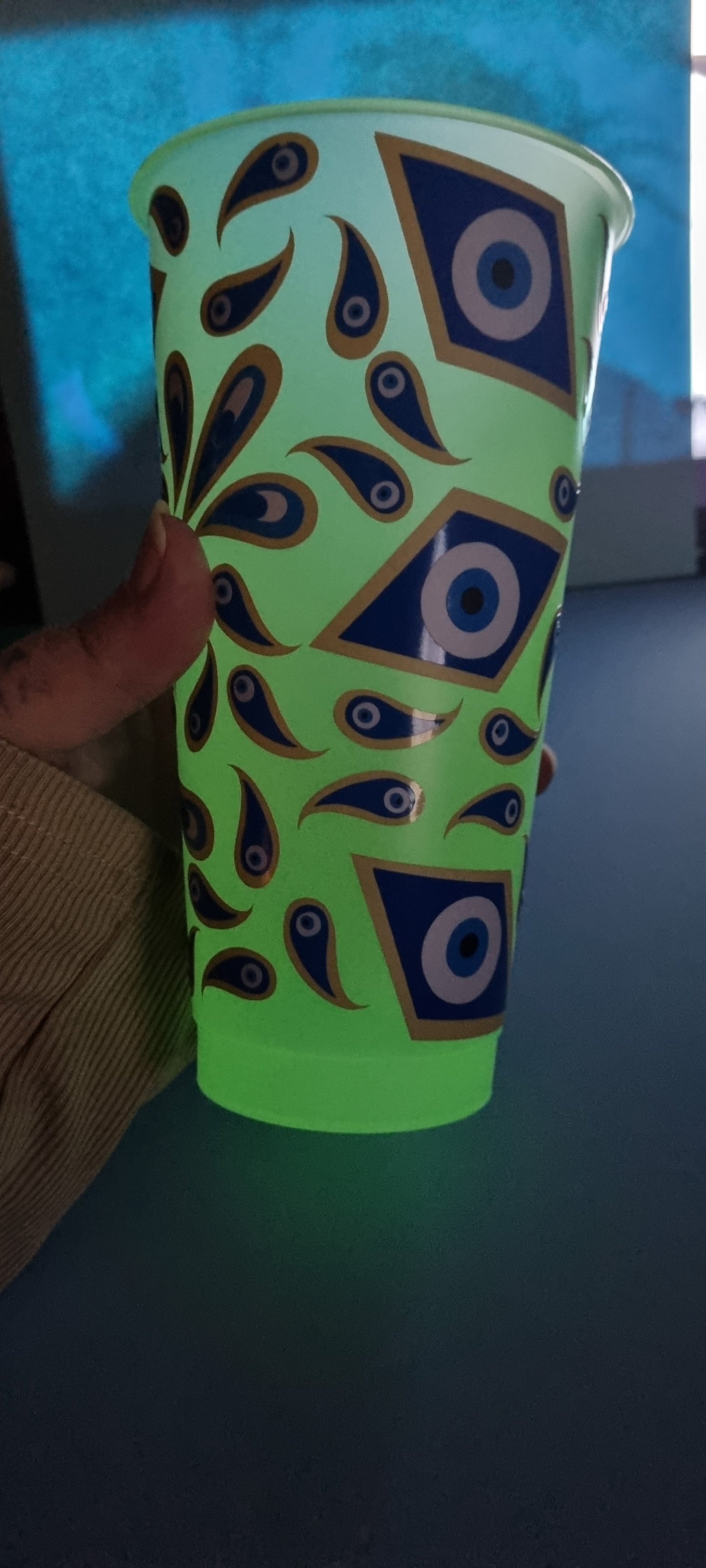 Evil eye glow in the dark cold cup, 24oz tumbler with lid and straw, keep the negative energy away wherever you go. neuroversecreations