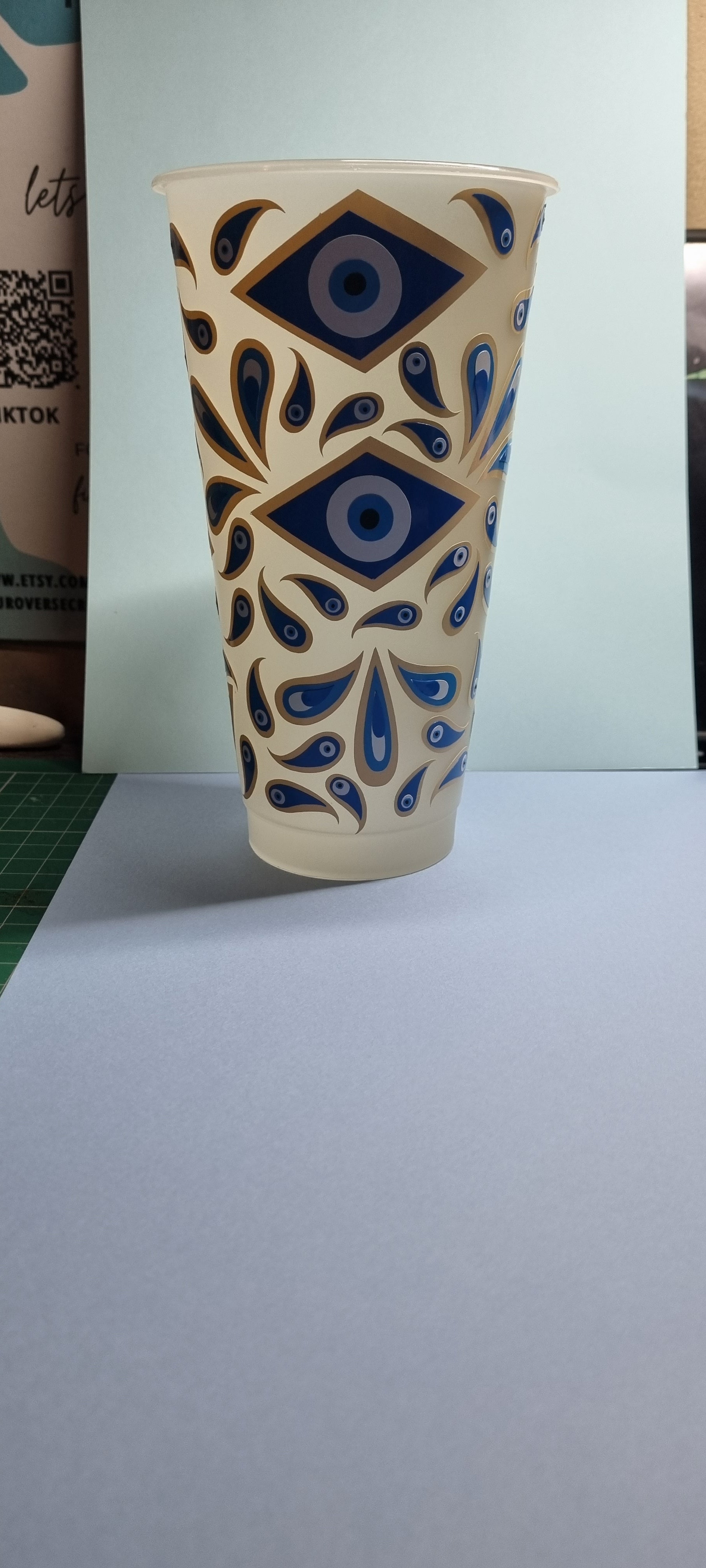 Evil eye glow in the dark cold cup, 24oz tumbler with lid and straw, keep the negative energy away wherever you go. neuroversecreations