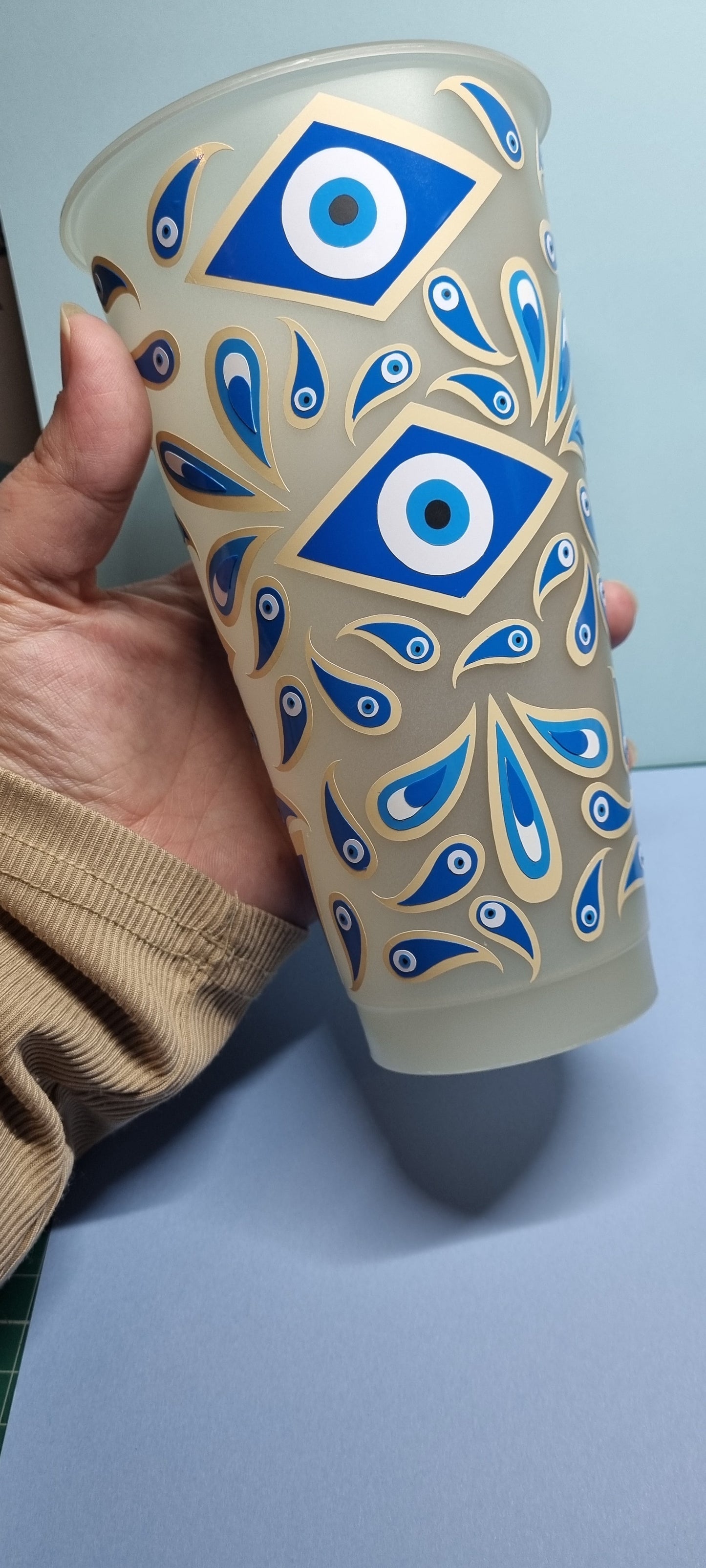 Evil eye glow in the dark cold cup, 24oz tumbler with lid and straw, keep the negative energy away wherever you go. neuroversecreations