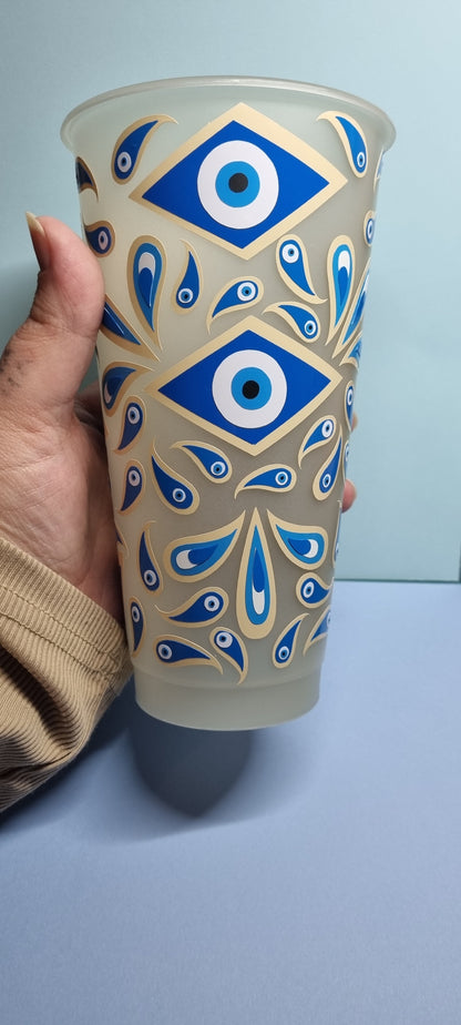 Evil eye glow in the dark cold cup, 24oz tumbler with lid and straw, keep the negative energy away wherever you go. neuroversecreations