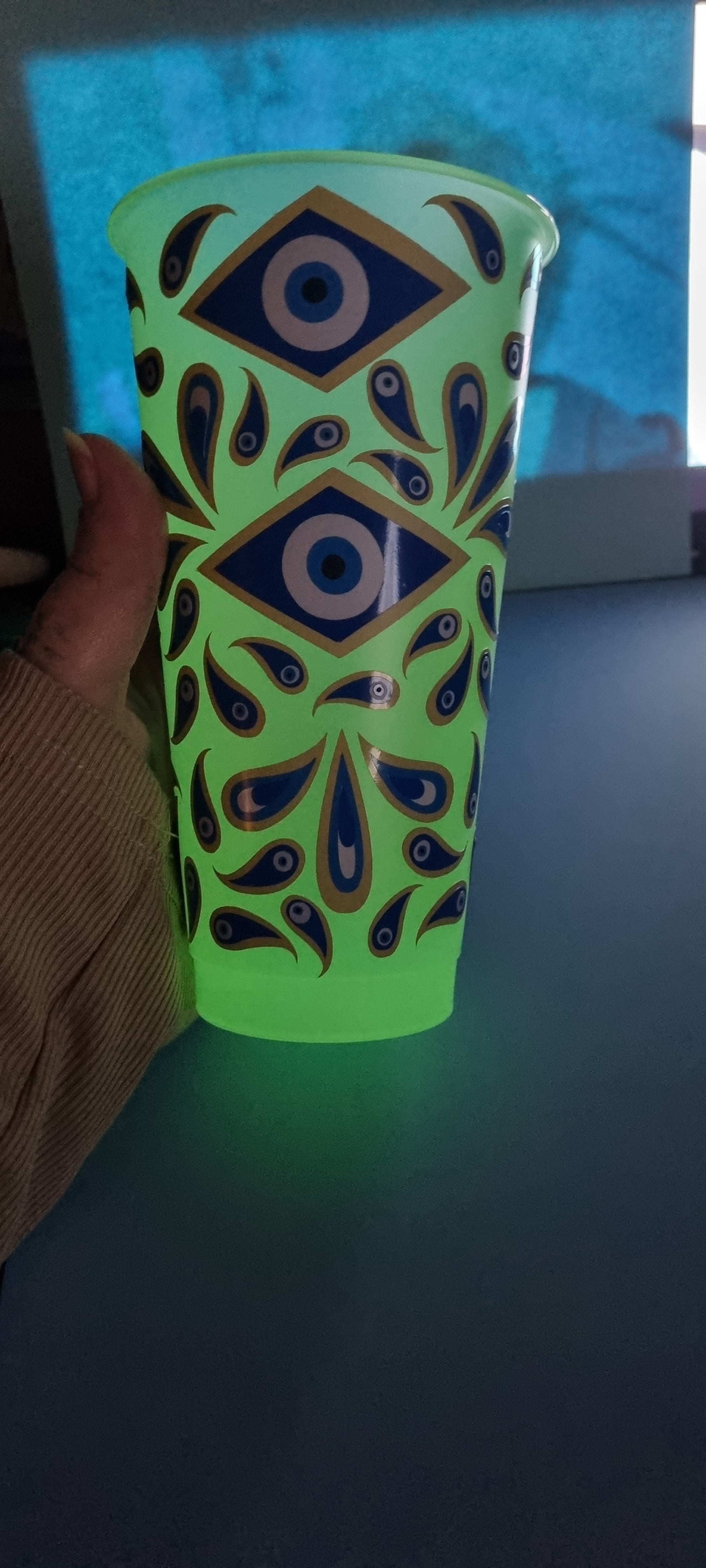 Evil eye glow in the dark cold cup, 24oz tumbler with lid and straw, keep the negative energy away wherever you go. neuroversecreations