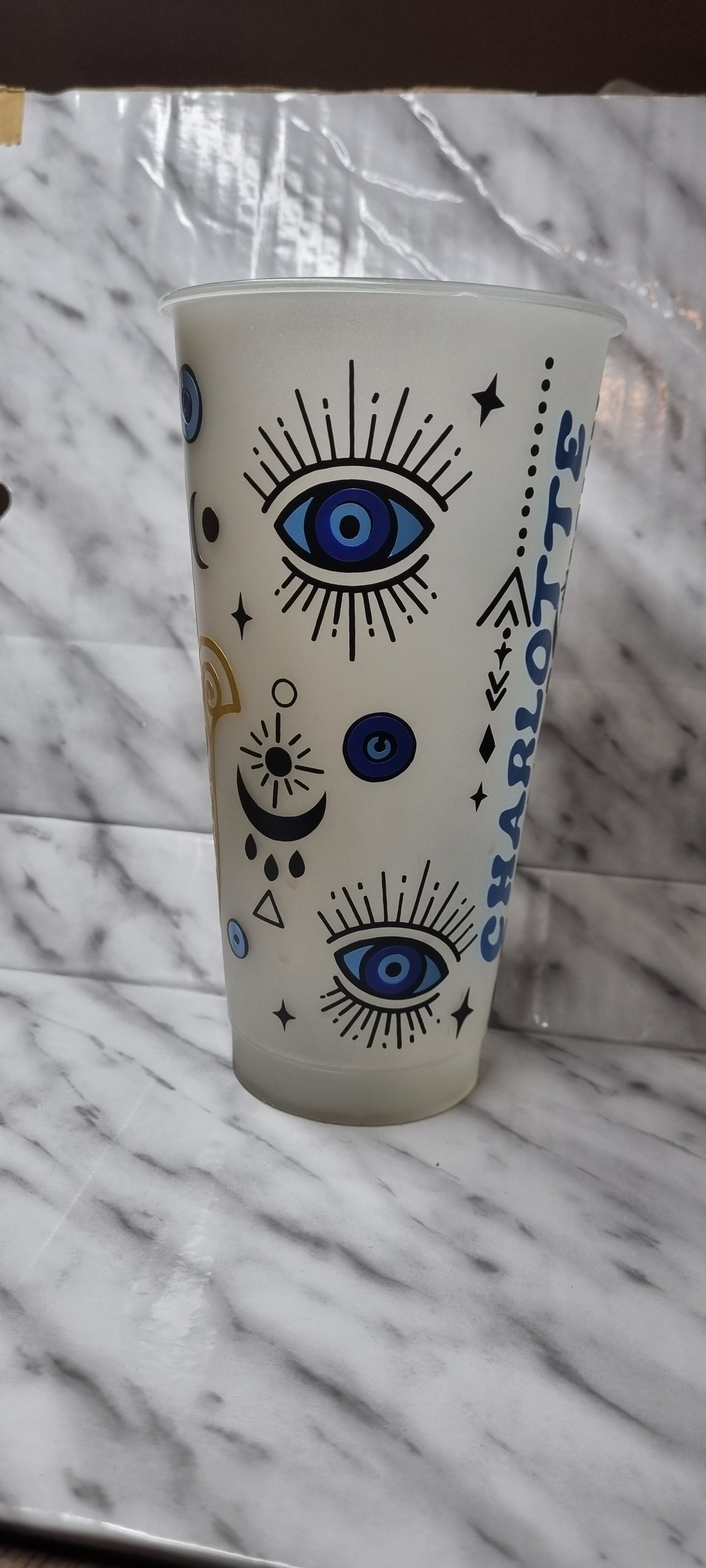 Hamza evil eye cold cup 24oz glow in the dark tumbler with lid and straw protect your energy. neuroversecreations