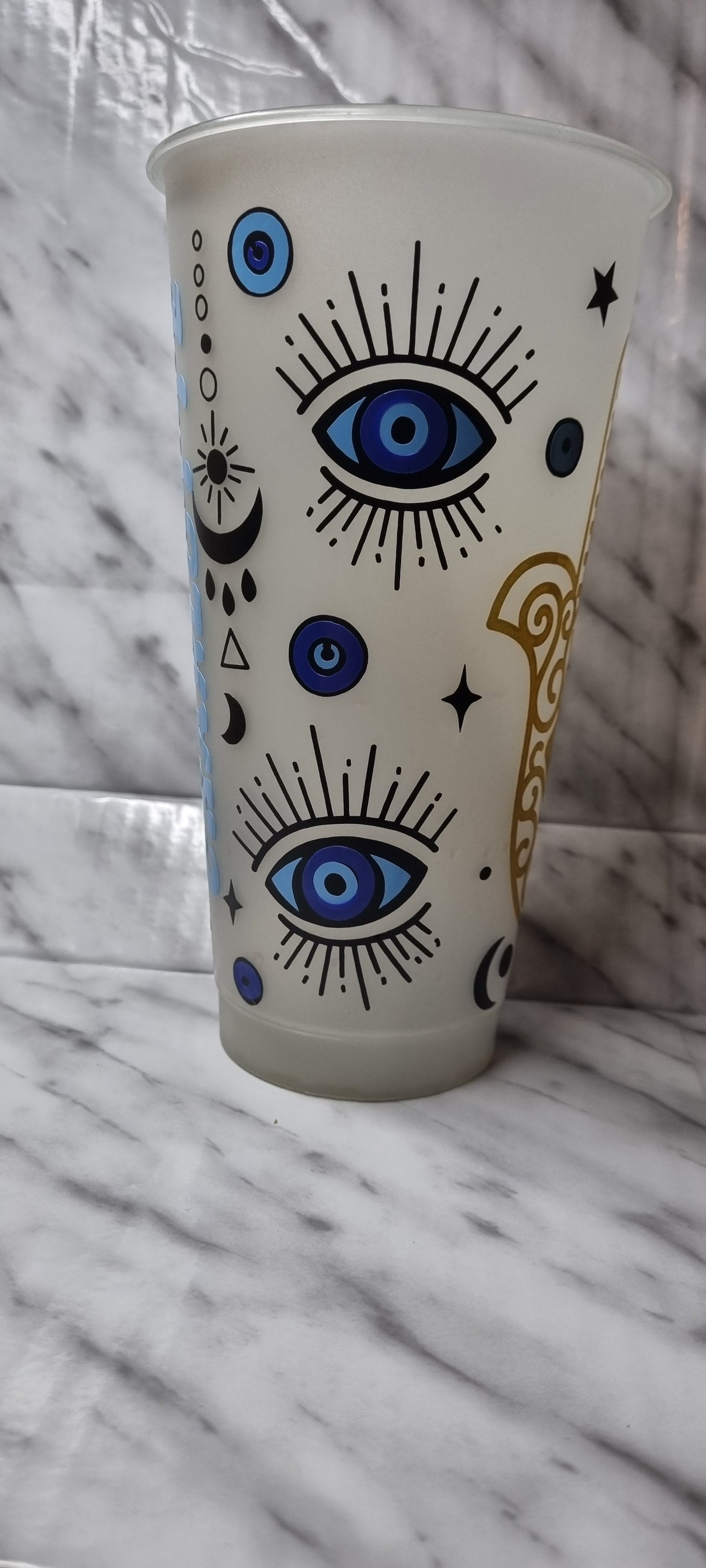 Hamza evil eye cold cup 24oz glow in the dark tumbler with lid and straw protect your energy. neuroversecreations