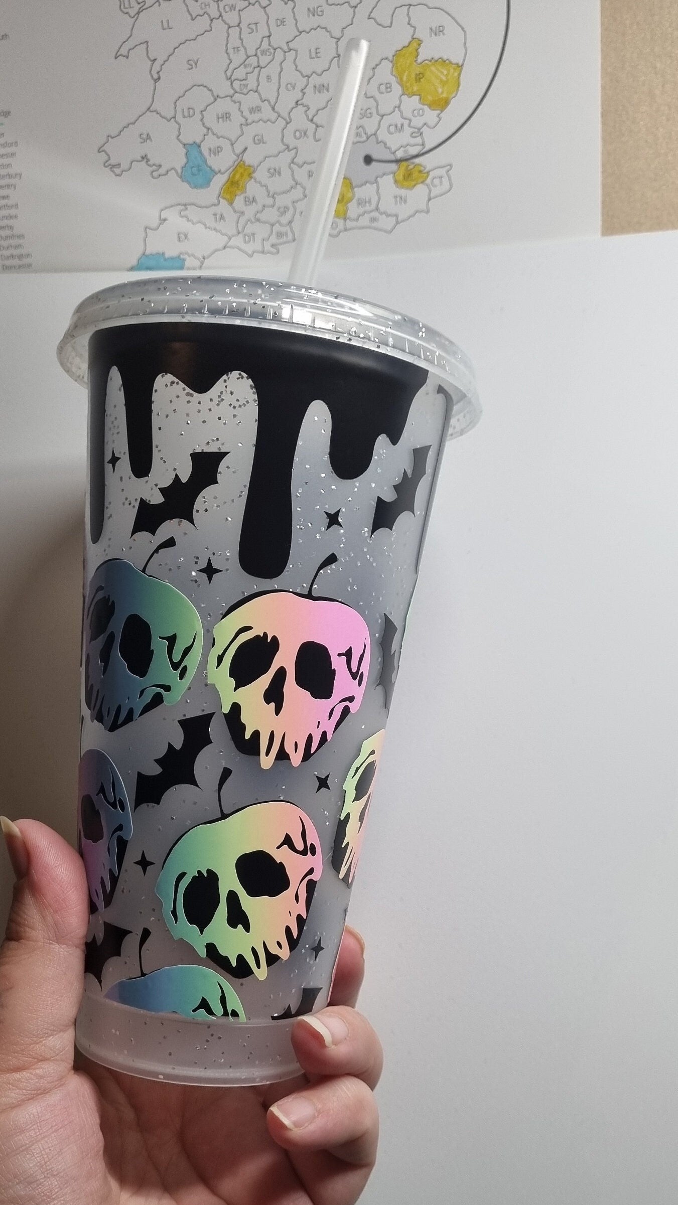 cold cup, poison apple, 24oz tumbler with lid and straw, reusable cold cup, pastel rainbow, silver glitter cup,personalised neuroversecreations