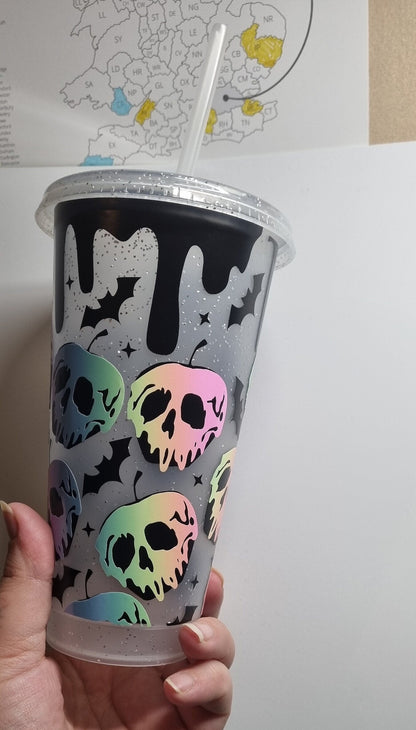 cold cup, poison apple, 24oz tumbler with lid and straw, reusable cold cup, pastel rainbow, silver glitter cup,personalised neuroversecreations