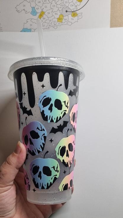 cold cup, poison apple, 24oz tumbler with lid and straw, reusable cold cup, pastel rainbow, silver glitter cup,personalised neuroversecreations