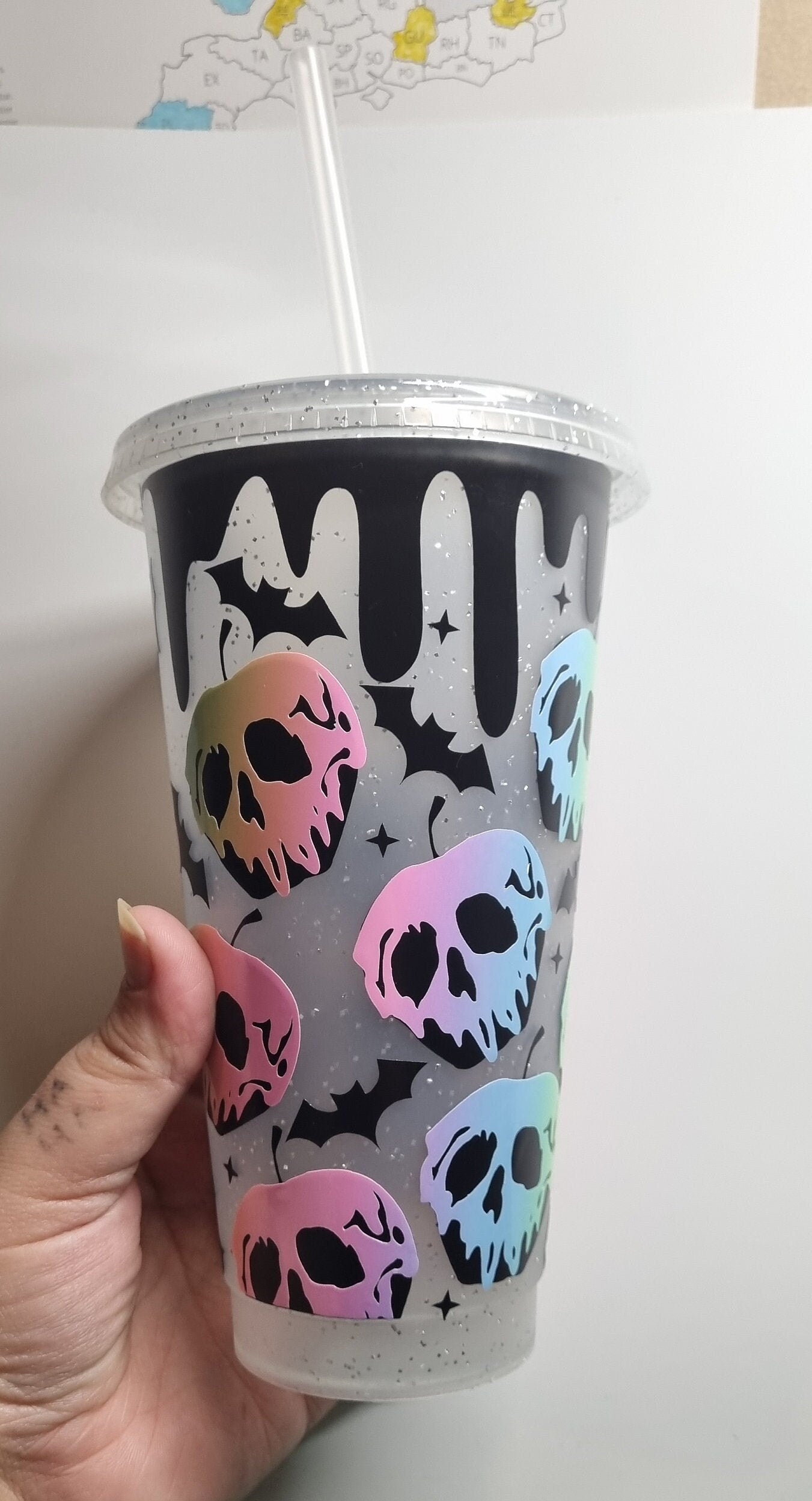 cold cup, poison apple, 24oz tumbler with lid and straw, reusable cold cup, pastel rainbow, silver glitter cup,personalised neuroversecreations