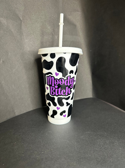 Moody bitch 24oz cold cup with lid and straw//