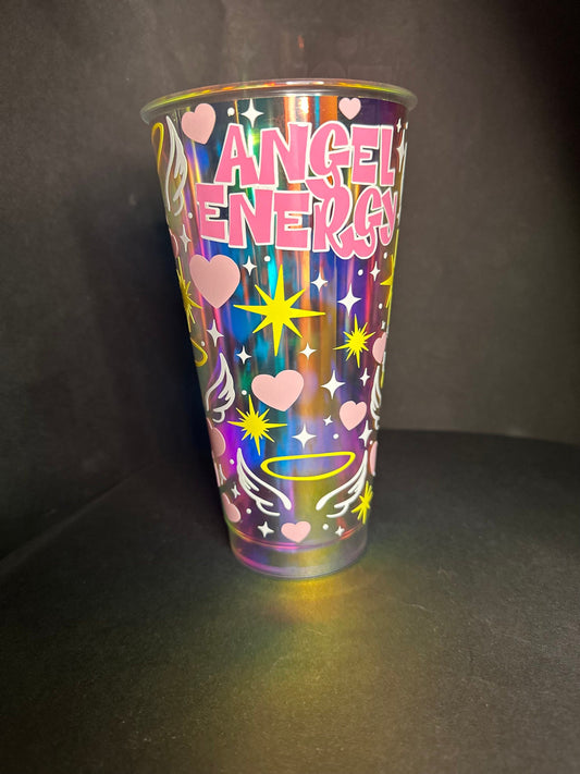 Angel energy y2k holographic 24oz cold cup with lid and straw