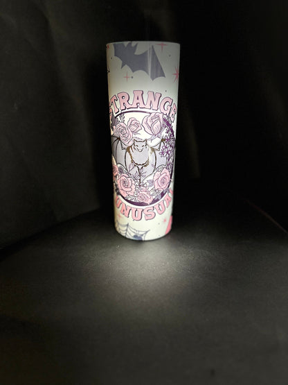 Strange and unusual thermal 20oz skinny tumbler// gothic, pastel goth, floral, bats, stars, spider web, spooky, halloween, mental health