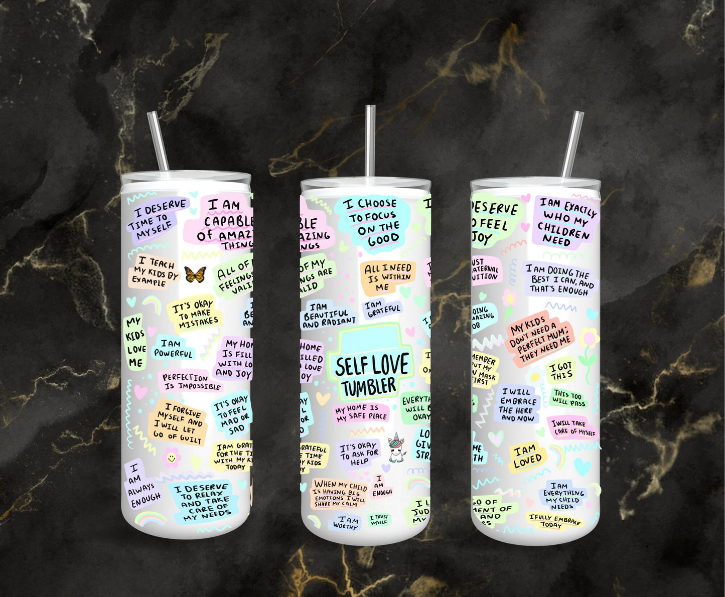 personalised self love affirmation 20oz thermal skinny tumbler// positive affirmations, energy,  self love, motivation, gifts for her