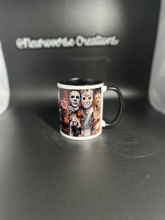 horror movie 11oz mug with a black handle and centre/horror villains, horror movie, scary movie, gifts, horror inspired