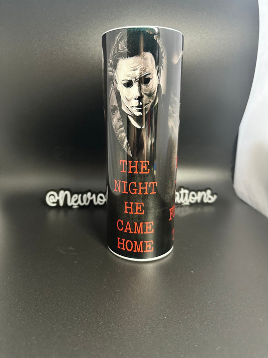 horror movie quote thermal skinny tumbler with lid and straw/ scary movies, horror, thrillers, scream, friday , it, jason,